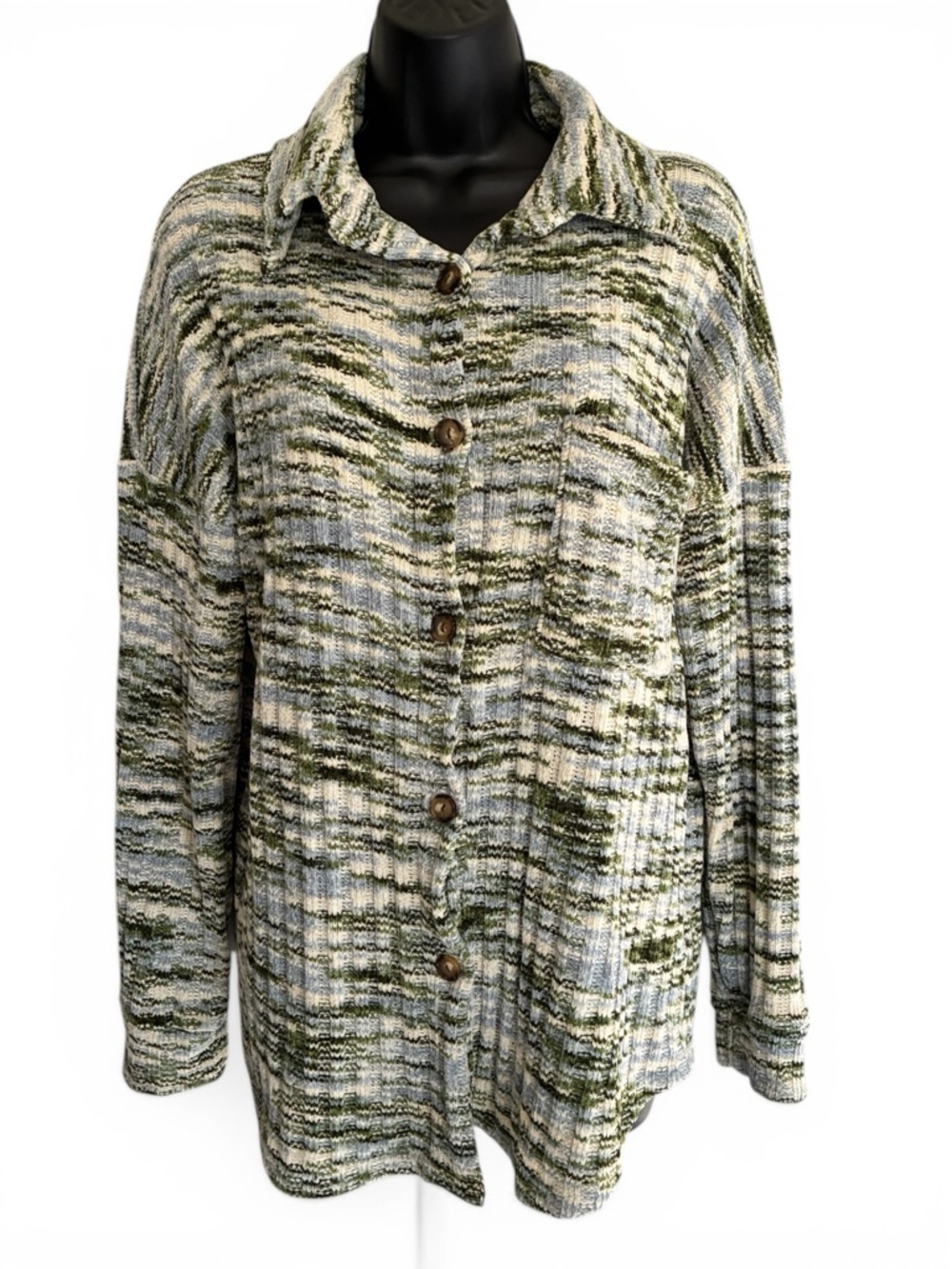 7th Ray Textured Marl Green & Light Blue Sweater Size S